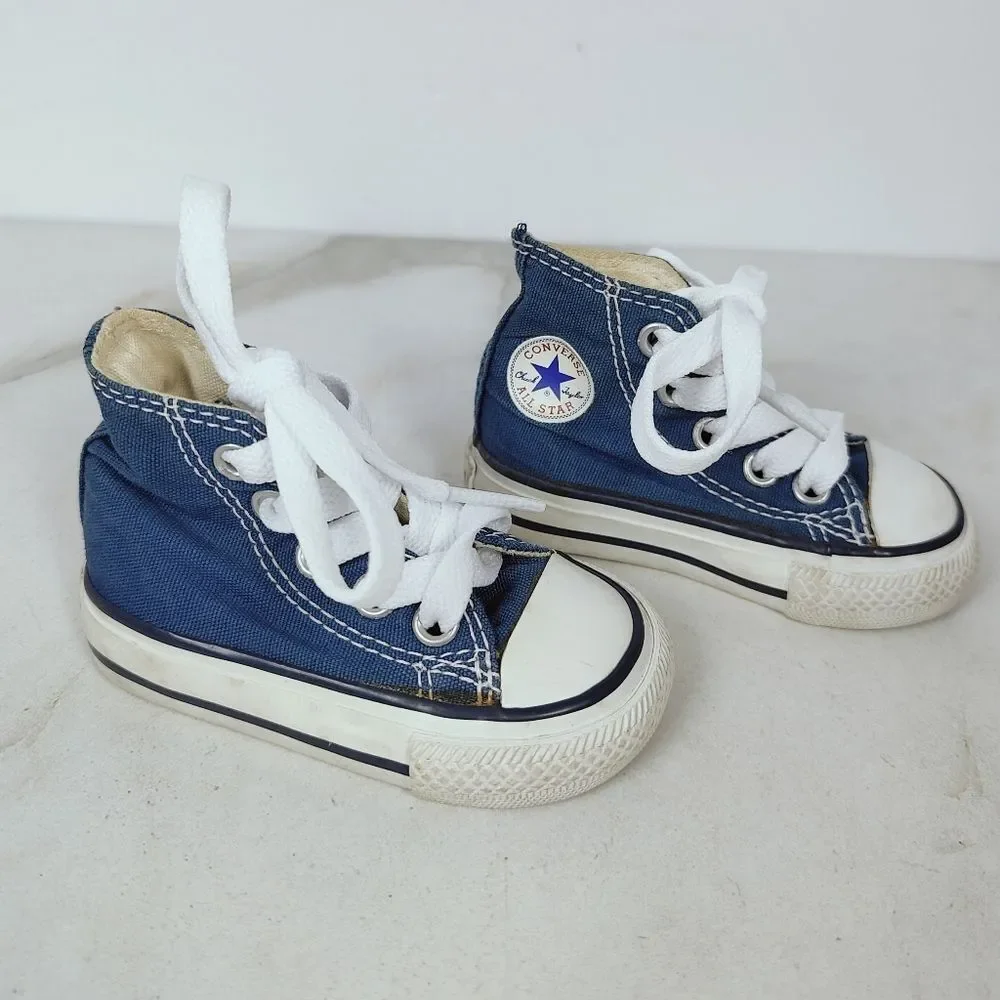 Converse Baby Infant Chuck Taylor All Star Hi Shoes Navy White, Sz 2